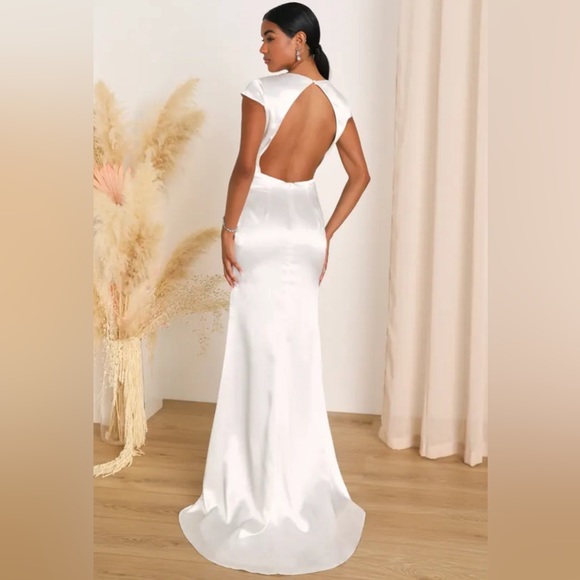 NWT • Sophisticated Romance White Satin Backless Maxi Dress - Picture 3 of 5